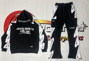 ชุดเซ็ตฮู้ดดี้พิมพ์ลายสกรีนแบบใหม่ล่าสุด พร้อมกางเกงขาบาน ชุดวอร์มสำหรับผู้ชาย - Product Image 6