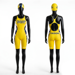 Premium 220 GSM polyester spandex swimwear uniform <b>white</b> navy gold panel racing suit sublimation custom logo - Product Image 3