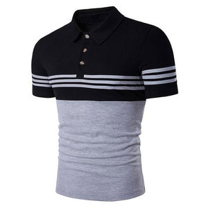 Polo à manches courtes pour homme, blanc et bleu marine, à blocs de couleurs, tricoté, décontracté, à rayures - Product Image 2