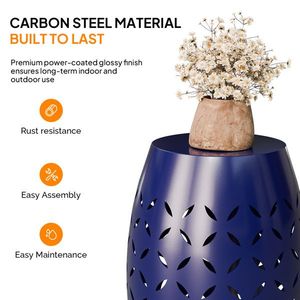 Blue 9.4\" Steel Patio End <b>Table</b> Round Hollow Drum Accent <b>Table</b> for Indoor and Outdoor Use - Product Image 6