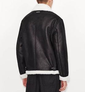 Men's Black Genuine <b>Leather</b> Bomber <b>Jacket</b> Turn-down Collar Zipper Closure Sherpa Lining <b>Winter</b> Wear Regular Fit For Sale - Product Image 6