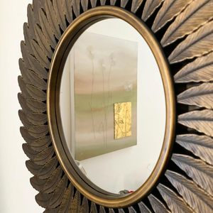 Vintage Feather Sunburst <b>Wall</b> <b>Mirror</b> Decorative <b>Round</b> Accent <b>Mirror</b> for Living Room Bedroom Entryway - Product Image 6