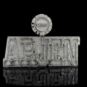 Personnalisé Glacé Grand Nom Plaque Pendentif Diamant Lettre Initiales Personnalisé Bling Numéro Bali Nom pour Femmes Bijoux - Product Image 1