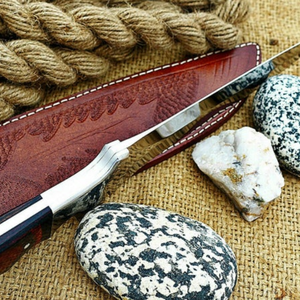 Couteau de chasse artisanal en acier D2 avec manche en micarta noir et rouge, lame fixe polie, couteau de camping d'extérieur, étui en cuir marron - Product Image 6