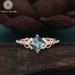 Bague de fiançailles classique en argent plaqué or rose avec moissanite taille coussin pour femme, par Charm Jewells - Product Image 6