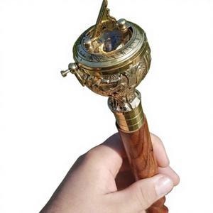 Bastón Victoriano de Navidad con Botón de Brújula y Manivela de Reloj Solar, Pulido y Hecho a Mano, para Decoración del Hogar - Product Image 1