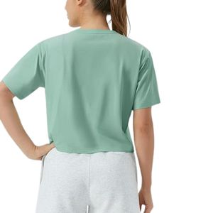 Wholesale Mint Green Boxy Women Yoga Crop Tops Cotton Blend Loose Style Durable Activewear Custom Tops - Product Image 2