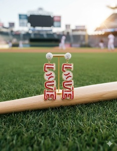 Boucles d'oreilles pendantes en perles faites à la main, football américain, esprit de la journée de match, bijoux en perles, accessoire pour les fans de sport, femme, artisanal, bohème - Product Image 3