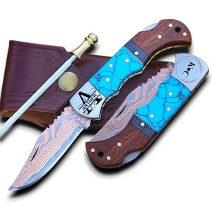 Cuchillo Plegable de Bolsillo EDC de Cobre Damasco de Grado Industrial con Punta de Gota - Cuchillo de Camping OEM/ODM Disponible, Cuchillo de 6.5 Pulgadas de Largo - Product Image 1