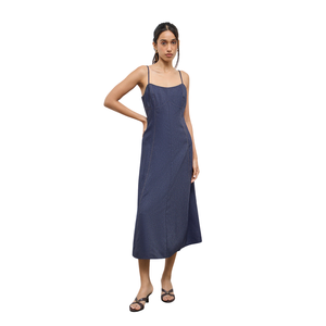 Women Sleeveless Denim Midi Dress Button Front Casual Cotton Summer Wear OEM ODM Wholesale - Product Image 1