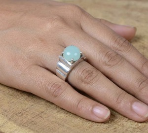 Anillo de Plata de Ley 925 con Calcedonia Natural Aqua, Diseño Exclusivo, Hecho a Mano, Piedra de Nacimiento de Marzo, Joyería Fina, Regalo - Product Image 3