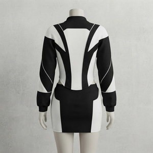 Conjunto de 2 Piezas para Mujer, Estilo Urbano, Color Negro y Blanco, Manga Larga, Cuello Alto con Cierre, Tejido de Punto, Corte Regular, Ropa de Invierno, 100% - Product Image 3