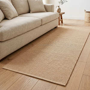 Scandinavian Braided Cotton Area Rug Rectangle Solid Color Non Slip Living Room Flat Weave Thin Pile Beige Bedroom Living Room - Product Image 1