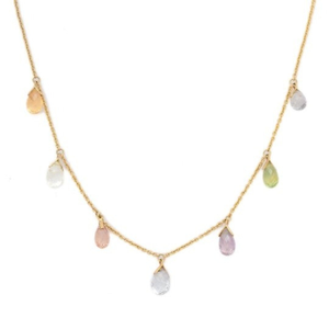 18K Yellow Gold Multi-Gemstone Charm <b>Necklace</b> with Ruby Sapphire Emerald <b>Opal</b> Garnet Diamond & Freshwater Pearl - Product Image 3