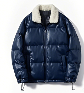 AQTQ Custom Winter Waterproof Oversized Casual <b>Faux</b> <b>Leather</b> Puffer Bomber <b>Jacket</b> <b>for</b> <b>Men</b> - Product Image 3