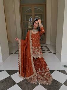 Women's Brown Beautiful Embroidered Salwar Kameez <b>Top</b>-Bottom Dupatta Set with Digital/Foil/Discharge Printed Work for Parties - Product Image 2