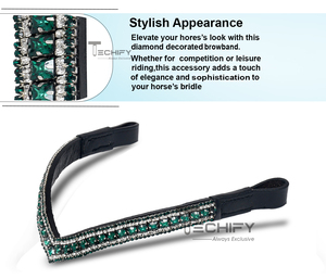 Luxury Emerald Crystal Horse Browband for Bridles Black Leather V Shape Rhinestone <b>Equestrian</b> Tack Accessory - Product Image 2