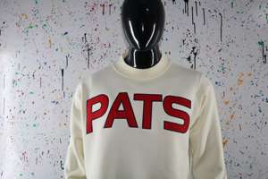 PATS CREAM <b>Mock</b> <b>Neck</b> Sweatshirt 100% RED Applique Embroidery wide <b>neck</b> Sweatshirt Finer Threads - Product Image 2