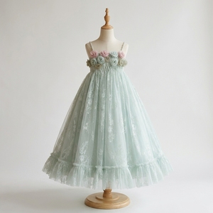 Robe de Soirée de Luxe pour Filles Elysian, Vert Menthe, Dentelle, Robe de Princesse, Corsage à Rosettes 3D, Maxi Tulle, Boutique Couture, Tenue Formelle pour Enfants - Product Image 1