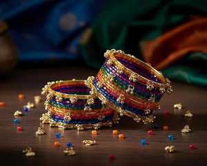 Highest Selling Viral Trendy Multicolor Golden Kashmiri Jhumki <b>Bangles</b> <b>Set</b> Bridal Wedding Party Wear Premium Wholesale Price - Product Image 2