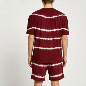 Men's Burgundy Tie Dye Striped Crew Neck T Shirt And Shorts <b>Set</b> Casual <b>Knitted</b> Summer Outfit With Matching Shorts - Product Image 2