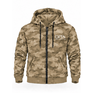 Khaki Camo Tracksuit Unisex Full <b>Zip</b> Hooded Jacket <b>Jogger</b> Pants Set Customized Camouflage Casual Sportswear Training Outfit - Product Image 1