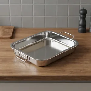 Stainless Steel <b>Tray</b> with Handles for Baking Roasting <b>Grilling</b> Serving | Rectangular <b>Oven</b> <b>Tray</b> Kitchen Cookware Serving <b>Tray</b> - Product Image 5