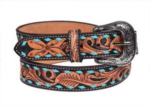 Cinturón de Cuero Genuino con Diseño Floral y Hebilla de Aleación Plateada, Estilo Casual y Duradero, Diseño Pintado - Product Image 4