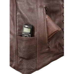 Chaleco de Motociclismo Samroz Sports, de Cuero Genuino, Personalizado, Casual, con Cierre de Cremallera en V, Precios Económicos al por Mayor, Transpirable, para Hombre - Product Image 4