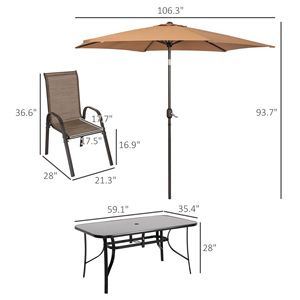 Ensemble de meubles de patio 8 pièces avec parasol de 9 pieds, table et chaises de salle à manger d'extérieur, marron clair - Product Image 3