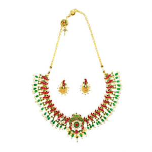 Geru Antique Gold Plated 24K Bridal Jadau Jewelry Set with Cubic Zirconia - Product Image 2