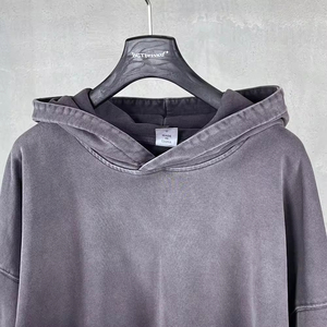 Sweat-shirts et sweats à capuche pour hommes en coton tricoté 100% avec effet délavé, déchiré et vieilli, fermeture éclair - Product Image 6