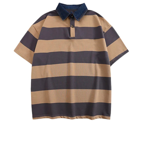 Polo de Manga Corta a Rayas para Hombre, Diseño Casual con Botones, Tejido Popelina, Largo Regular - Product Image 1
