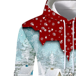 Sweat-shirt à capuche sportif 3D de Noël amusant, personnalisé, noir, rouge-blanc, en polyester, avec transfert par sublimation - Product Image 4