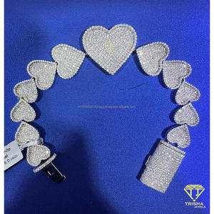Luxury Heart Link Moissanite Bracelet with VVS D Color Stones Fully <b>Iced</b> <b>Out</b> Diamond Look Romantic Designer Jewelry for Men - Product Image 3