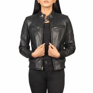 Luxury Women's Black <b>Sheepskin</b> Leather Satin <b>Jacket</b> Handcrafted Quilted Satin Full Sleeve Stylish Satin <b>Jacket</b> For Women's - Product Image 1