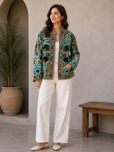 Gray <b>Velvet</b> Embroidered <b>Jacket</b> Handmade Party Wear Suzani <b>Jacket</b> With Inside Cotton Lining Boho Chic <b>Jacket</b> - Product Image 1