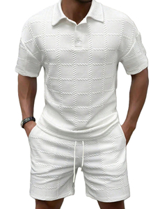 Ensemble polo et short pour homme vert menthe, tricoté, couleur unie, tenue décontractée d'été, respirant, 100 % polyester 2026 - Product Image 3