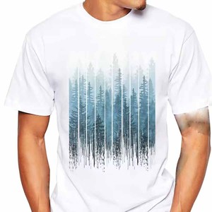 Camiseta Blanca de Manga Corta para Hombre con Estampado de Bosque, Cuello Redondo, Estilo Casual, Algodón Jersey, Corte Regular - Product Image 5