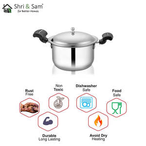 Cazuela de acero inoxidable Shagun con tapa Utensilios de cocina duraderos para uso doméstico en la cocina - Product Image 1