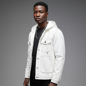Nouvelle veste en jean blanche 2026 à manches longues avec logo brodé personnalisé, style streetwear, col rabattu, veste en jean tendance pour homme - Product Image 6