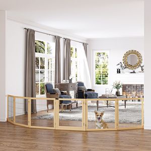 Cancelletto Pieghevole in Legno a 6 Pannelli per Cani di Piccola e Media Taglia con Finitura in Legno Naturale e Piedini di Supporto in Metallo - Product Image 2