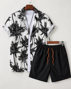 Men's Casual Summer Shirt 300Grams Breathable Anti-Pilling Satin Fabric Short Sleeve Floral Printed Design satin 100% polyester - Product Image 3