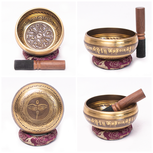 Bol chantant tibétain Om Man Padme Hum de 12 cm en laiton martelé à la main, avec logo personnalisé, pour la thérapie sonore, vente en gros - Product Image 5