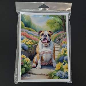 Whimsical A7 Tamaño 5x7 English Bulldog Spring Path Tarjetas de notas en blanco Paquete de 8 con sobres Tarjetas de felicitación - Product Image 3