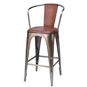 Chaise de bar haute en métal de style traditionnel moderne, recouverte d'un tissu de haute qualité, avec siège en cuir, pour bar à domicile, hôtel, restaurant - Product Image 1
