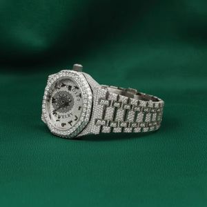 Montre de luxe en diamant, bracelet en argent moissanite, fermoir caché, mouvement à quartz ETA analogique, unisexe, 15 mm, argent, résistante à l'eau 10 m - Product Image 2