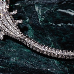 Rose Gold Plated & 14K Gold Plated Silver Alligator Crocodile Shape Moissanite <b>Statement</b> <b>Necklace</b> for Wedding Party Gift - Product Image 5