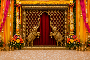 Decoración de Escenario para Haldi en Interiores/Exteriores, Pre-Ritual, Tradicional y Moderna, Hermosa Urli Metálica Desmontable en Forma de Loto Dorado, Reino Unido - Product Image 2