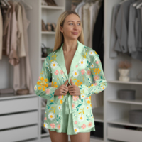 Blusa Larga Informal para Mujer, de Seda/Algodón, con Estampados Chinos, Cuello Camisero, Volantes, Tejido Satinado, Talla Grande, Otoño